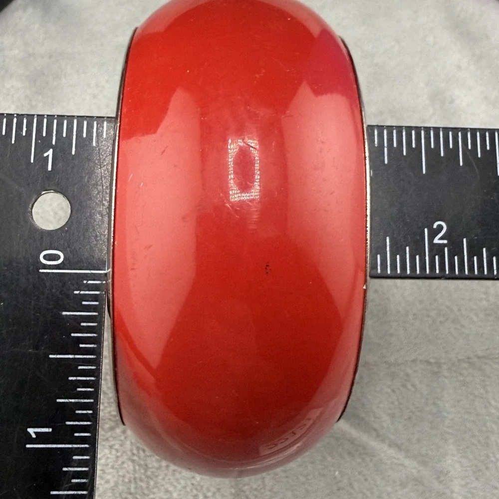 Vintage Chunky Bangle Bracelet Red Gold tone Acrylic 9.5